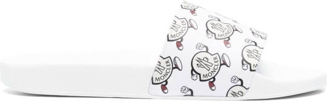 Moncler logo-print open-toe slides White