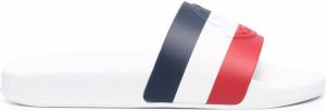 Moncler striped embossed-logo slides White