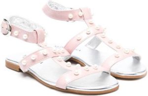 Monnalisa 15mm beaded leather sandals Pink