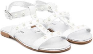 Monnalisa 15mm beaded leather sandals White