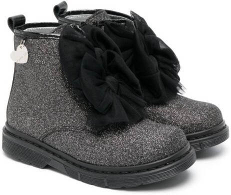 Monnalisa bow-detail glittered ankle boots Black