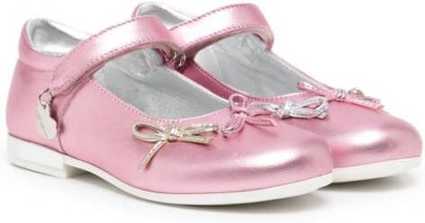 Monnalisa bow-detail leather ballerina shoes Pink