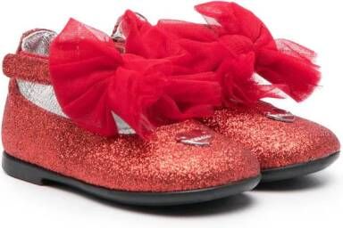 Monnalisa bow-detail leather ballerinas Red
