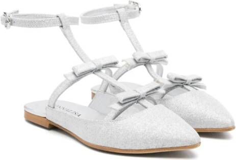 Monnalisa bow glitter ballerina shoes Silver