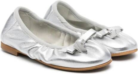 Monnalisa bow leather ballerina shoes Silver