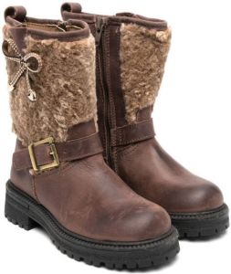 Monnalisa buckled bow-detail leather boots Brown
