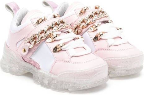 Monnalisa chain-link detail lace-up sneakers Pink