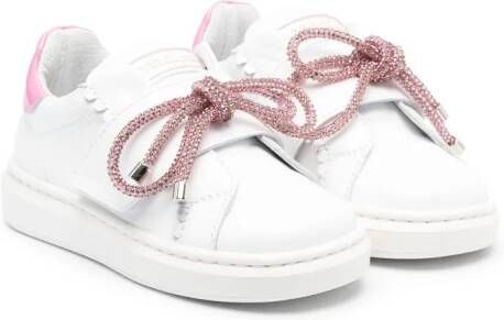 Monnalisa crystal-bow touch-strap sneakers White