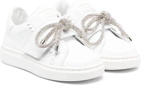 Monnalisa crystal-bow touch-strap sneakers White