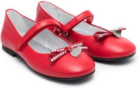 Monnalisa crystal-embellished bow ballerina shoes Red