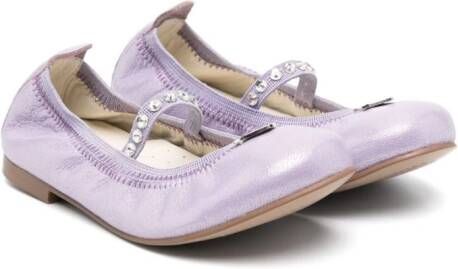 Monnalisa crystal-embellished leather ballerina shoes Purple