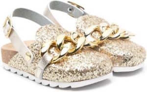 Monnalisa embellished chain-trim slippers Gold