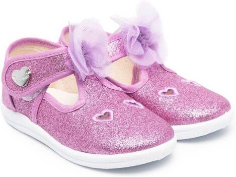 Monnalisa floral-appliqué glitter shoes Pink