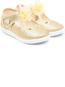 Monnalisa floral-appliqué glitter shoes Yellow