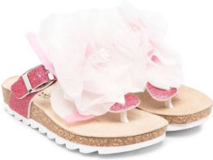 Monnalisa floral-appliqué leather sandals Pink