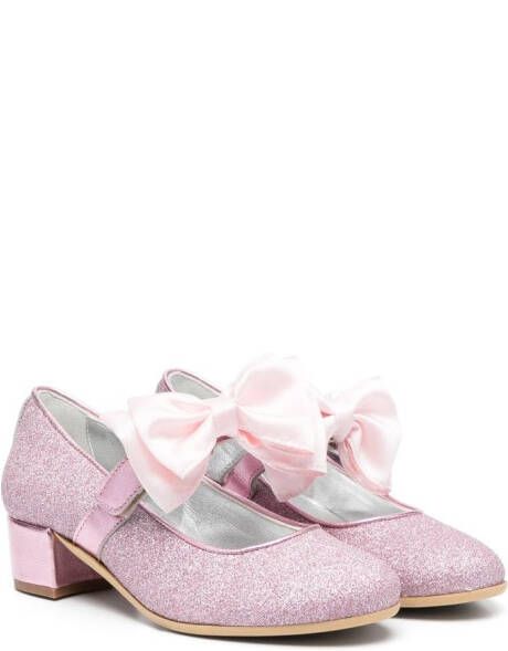 Monnalisa glitter-detail 35mm block-heel ballerina shoes Pink