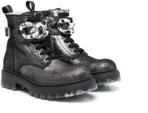 Monnalisa glitter lace-up ankle-boots Black