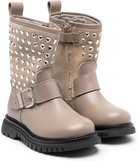 Monnalisa heart-motif leather boots Neutrals