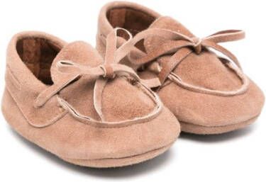 Monnalisa lace-detail suede crib shoes Brown