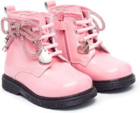 Monnalisa lace-up leather ankle boots Pink