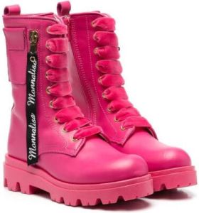 Monnalisa lace-up leather boots Pink