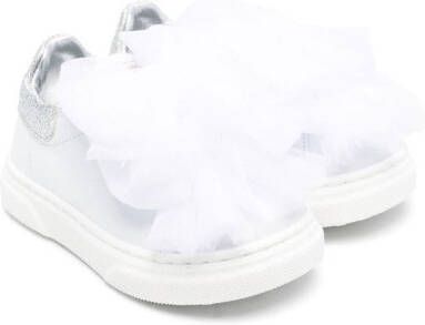 Monnalisa leather tulle-flower sneakers White