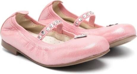 Monnalisa logo-plaque leather ballerina shoes Pink