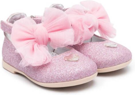 Monnalisa oversized-bow glitter ballerina shoes Pink