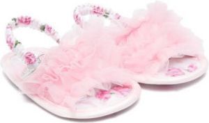Monnalisa ruffle-detail floral sandals Pink