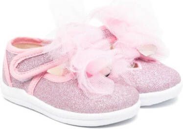 Monnalisa ruffled glitter-detail ballerinas Pink