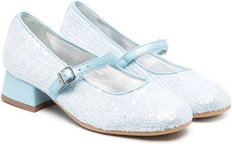 Monnalisa sequin-embellished 35mm ballerina shoes Blue