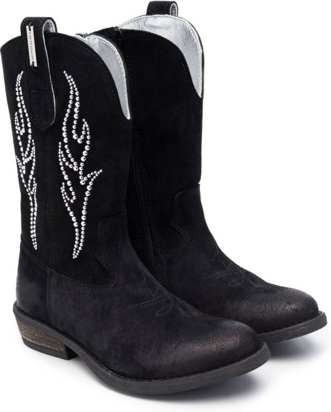 Monnalisa stud-embellished suede cowboy boots Black