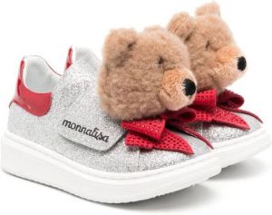 Monnalisa Teddy Bear-detail glitter sneakers Silver