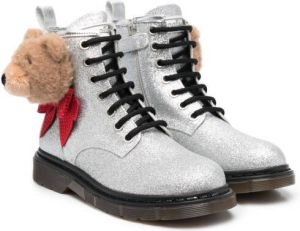 Monnalisa teddy-detailing glitter ankle boots Grey