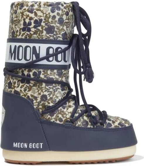 Moon Boot Kids Icon floral-print snow boots Blue