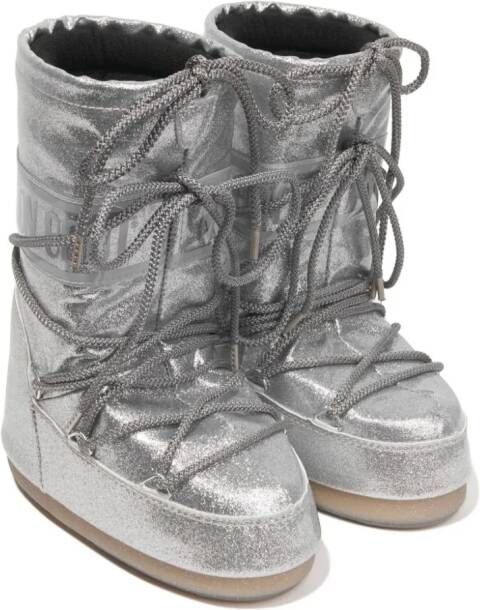 Moon Boot Kids Icon glitter boots Silver