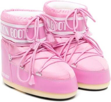 Moon Boot Kids logo-print lace-up ankle boots Pink