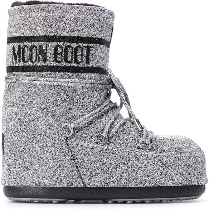 Moon Boot lace up glitter detail boots Silver