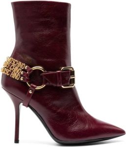 Moschino 100mm logo-lettering leather boots Red