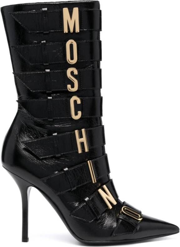 Moschino 105mm logo-plaque leather boots Black