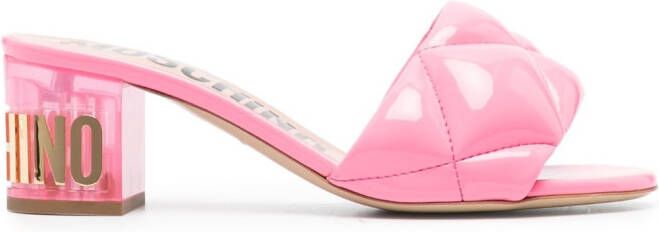 Moschino 60mm logo-lettering quilted leather mules Pink