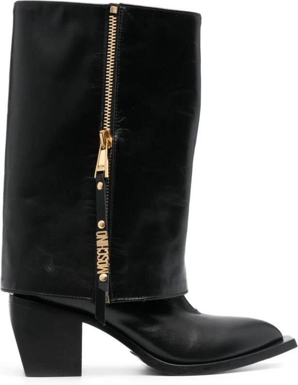 Moschino 70mm foldover leather cowboy boots Black