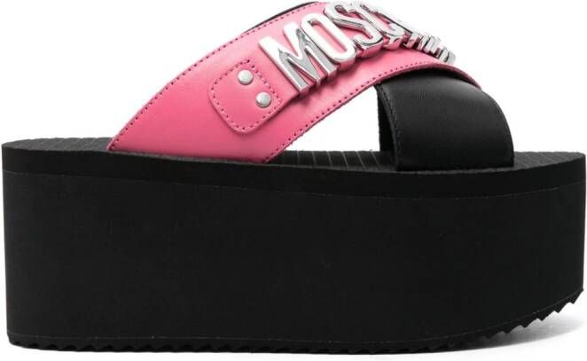 Moschino 80mm logo-lettering wedge sandals Pink