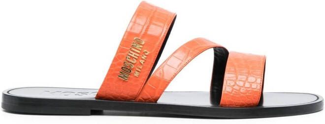 Moschino crocodile crossover strap sandals Orange