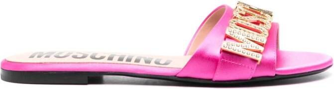 Moschino crystal-embellished logo-plaque sandals Pink