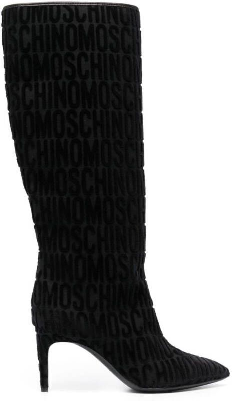 Moschino devoré-logo-pattern stilleto boots Black