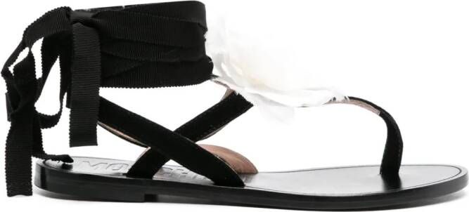Moschino floral-appliqué wraparound sandals Black