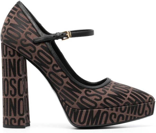 Moschino jacquard-logo 125mm block heel pumps Brown