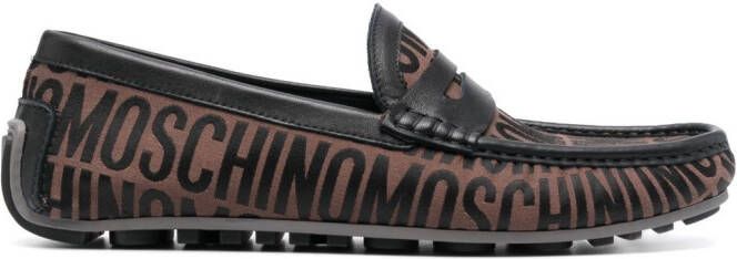 Moschino jacquard penny-slot leather loafers Brown