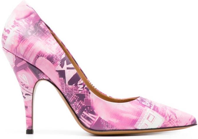 MOSCHINO JEANS 105mm graphic-print high-heel pumps Pink